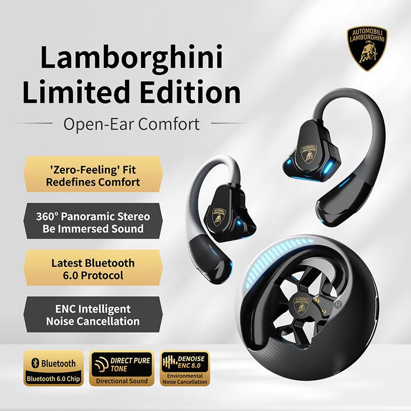 Lamborghini Official Wireless Earbuds | Sport Ear Hook Bluetooth 6.0 Design Headphones | Secure Fit, Deep Bass, Low Power Use| Comfortable for Running, Gym & Daily Calls Earphones with Long Endurance | Gifts for Men and Women