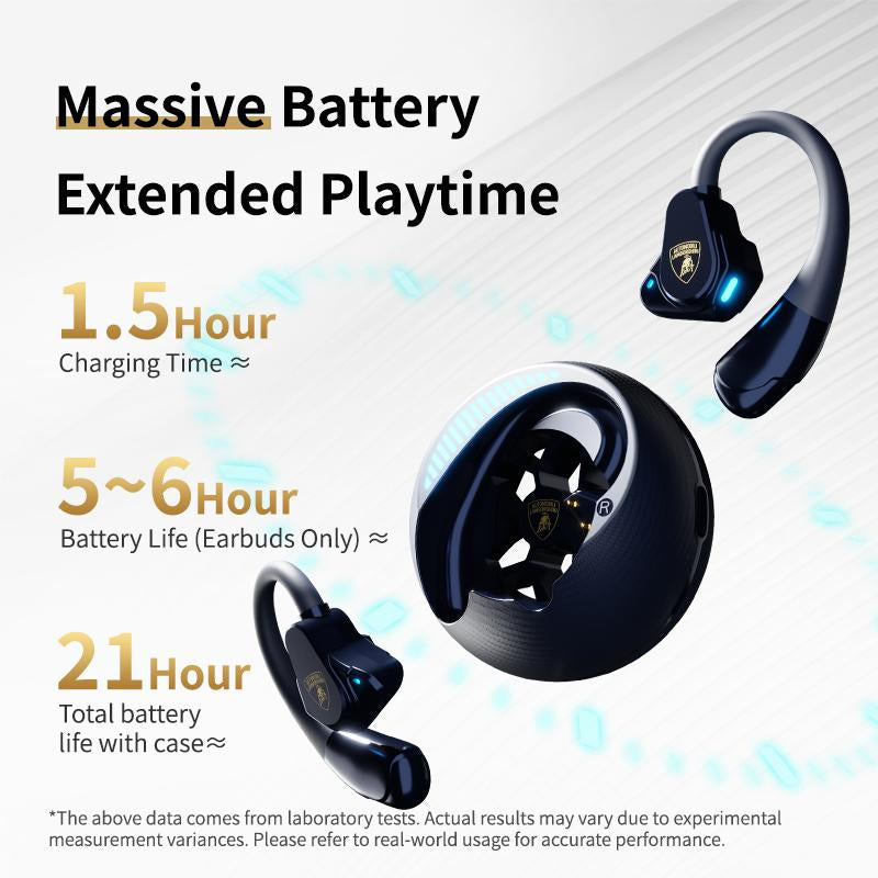 Lamborghini Official Wireless Earbuds | Sport Ear Hook Bluetooth 6.0 Design Headphones | Secure Fit, Deep Bass, Low Power Use| Comfortable for Running, Gym & Daily Calls Earphones with Long Endurance | Gifts for Men and Women
