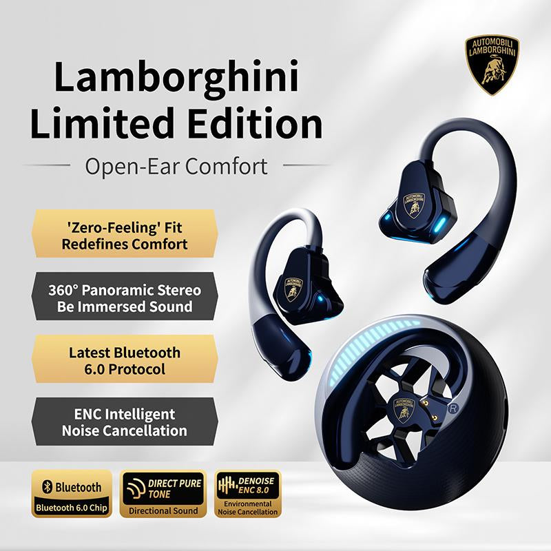 Lamborghini Official Wireless Earbuds | Sport Ear Hook Bluetooth 6.0 Design Headphones | Secure Fit, Deep Bass, Low Power Use| Comfortable for Running, Gym & Daily Calls Earphones with Long Endurance | Gifts for Men and Women