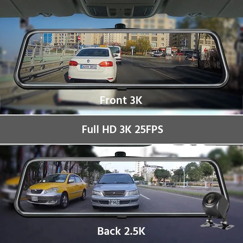 3K+2.5K DVR Mirror for 10"Dash Cam Recorder Optional Rear Camera Night Vision Hisllicon Chip GPS WIFI 24H Parking Monitor