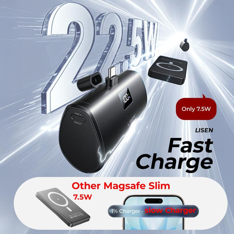 LISEN Small Portable Charger 7000Mah Mini Portable Charger Power Bank for Apple Watch & Iphone Series 16-12 USB Type-C Charger Digital Display, Lightwight and Compact Travel-Friendly Design